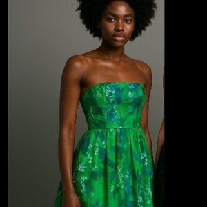 Rickie Freeman Teri Jon Floral Green Strapless Classic Fit & Flare Midi Dress 4